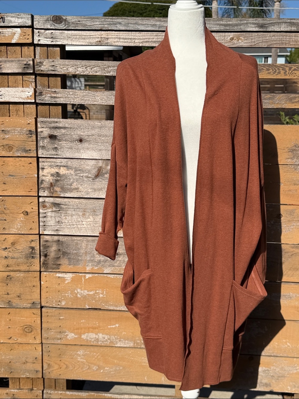 Pact Open-Front Rust Cardigan with Pockets made from Organic Cotton
